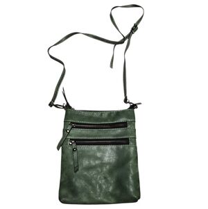 Green Crossbody Bag with Double Zip Pockets